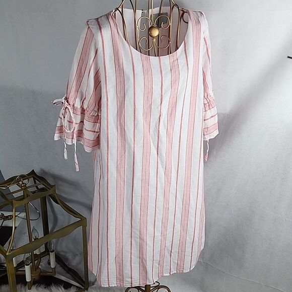 Skies are Blue Anthropologie Cotton & Rayon Striped Dress Size L - Picture 2 of 9